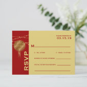 Dubbelgeluk Golden Lantern Chinese bruiloft RSVP Kaartje (Staand voorkant)