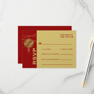 Dubbelgeluk Golden Lantern Chinese bruiloft RSVP Kaartje