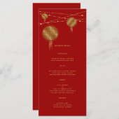 Dubbelgeluk gouden lampions Rode Chinese bruiloft Menu (Voorkant / Achterkant)