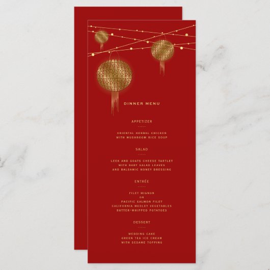 Dubbelgeluk gouden lampions Rode Chinese bruiloft Menu (Voorkant / Achterkant)