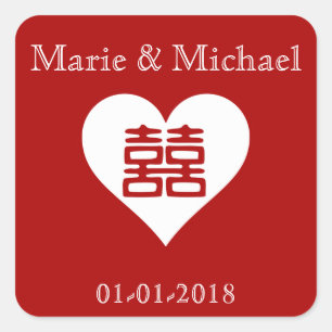 Dubbelgeluk ・ hart ・ Vet rood Vierkante Sticker