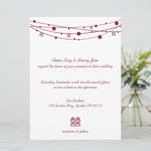 Dubbelgeluk Lantaarns Chinees huwelijk nodigt uit Kaart (Staand voorkant)