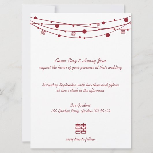 Dubbelgeluk Lantaarns Chinees huwelijk nodigt uit Kaart (Voorkant)