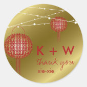 Dubbelgeluk Lantaarns Chinees huwelijk Ronde Sticker (Voorkant)