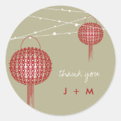 Dubbelgeluk Lantaarns Chinees huwelijk Ronde Sticker (Voorkant)