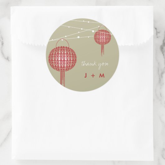 Dubbelgeluk Lantaarns Chinees huwelijk Ronde Sticker (Tas)