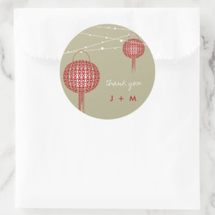 Dubbelgeluk Lantaarns Chinees huwelijk Ronde Sticker