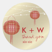 Dubbelgeluk Lantaarns Chinees huwelijk Ronde Sticker (Voorkant)