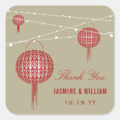 Dubbelgeluk Lantaarns Chinees huwelijk Vierkante Sticker (Voorkant)