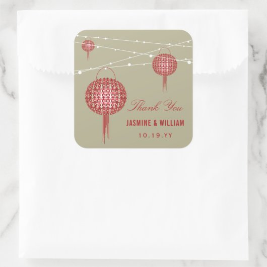 Dubbelgeluk Lantaarns Chinees huwelijk Vierkante Sticker (Tas)