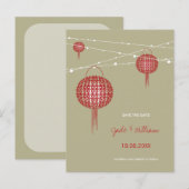 Dubbelgeluk Lantaarns Chinees sparen de Datum Aankondigingskaart (Voorkant / Achterkant)