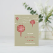 Dubbelgeluk Lantaarns Chinees sparen de Datum Aankondigingskaart (Staand voorkant)