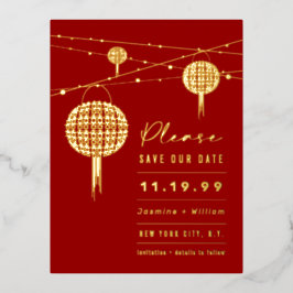 Dubbelgeluk Lantaarns Chinees sparen de Datum Folie Uitnodiging Briefkaart