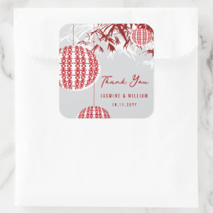 Dubbelgeluk Lantaarns en Bamboe Chinees huwelijk Vierkante Sticker