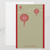 Dubbelgeluk Lantaarns Moderne Chinese bruiloft Briefpapier (Voorkant / Achterkant)