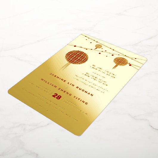 Dubbelgeluk Lantaarns Moderne Chinese bruiloft Folie Uitnodiging (Gedraaid)