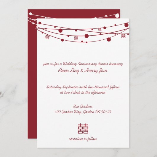 Dubbelgeluk Lantaarns Weddenschap Jubileum Kaart (Voorkant / Achterkant)