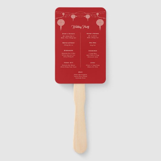 Dubbelgeluk Lantern Chinese Wedding Program Handwaaier (Achterkant)