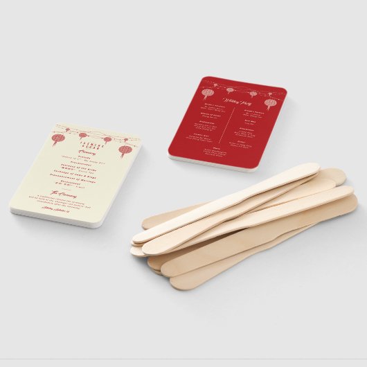 Dubbelgeluk Lantern Chinese Wedding Program Handwaaier (Niet-gemonteerd)