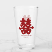 Dubbelgeluk rode gele Chinees huwelijk Glas (Achterkant)