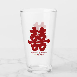 Dubbelgeluk rode gele Chinees huwelijk Glas