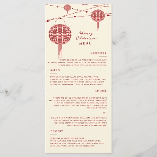 Dubbelgeluk Rode lampions Chinees huwelijk Menu (Voorkant)