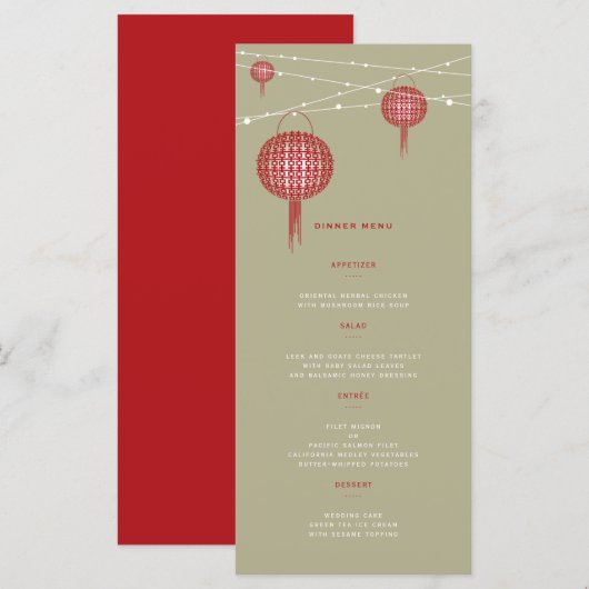 Dubbelgeluk Rode lampions Chinees huwelijk Menu (Voorkant / Achterkant)