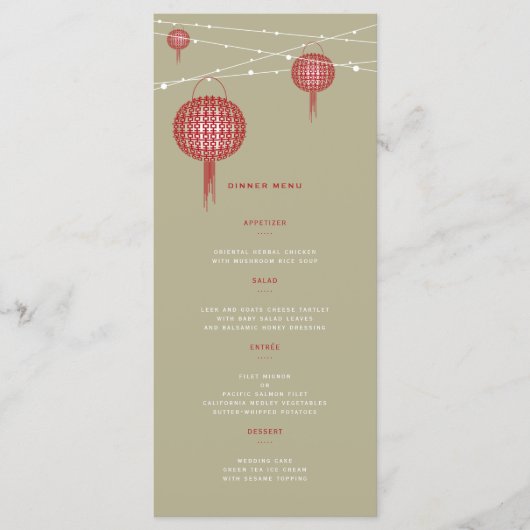 Dubbelgeluk Rode lampions Chinees huwelijk Menu (Voorkant)