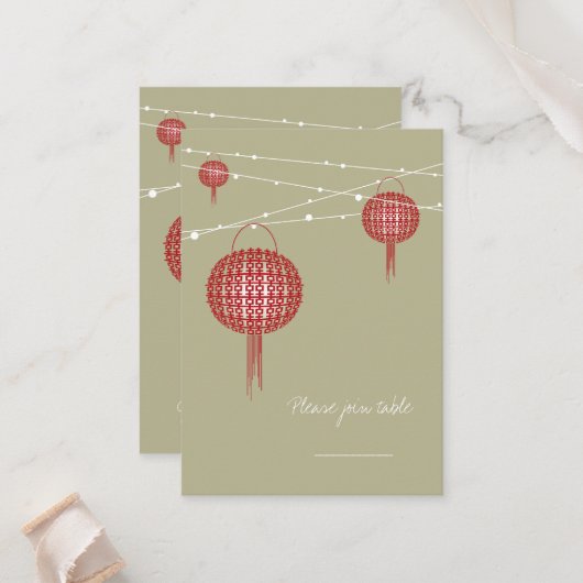 Dubbelgeluk Rode lampions Chinees huwelijk Plaatskaartje (Voorkant / Achterkant in situ)