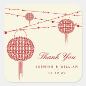 Dubbelgeluk Rode lampions Chinees huwelijk Vierkante Sticker (Voorkant)