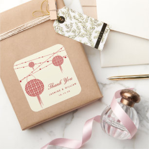 Dubbelgeluk Rode lampions Chinees huwelijk Vierkante Sticker