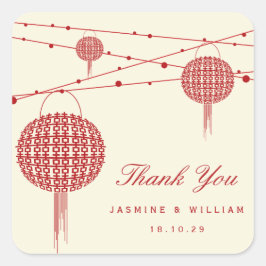 Dubbelgeluk Rode lampions Chinees huwelijk Vierkante Sticker