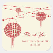 Dubbelgeluk Rode lampions Chinees huwelijk Vierkante Sticker (Voorkant)