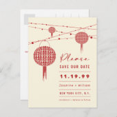 Dubbelgeluk rode lampjes Aziatisch sparen de datum Briefkaart (Voorkant / Achterkant)