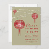 Dubbelgeluk rode lampjes Aziatisch sparen de datum Briefkaart (Voorkant / Achterkant)