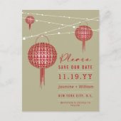 Dubbelgeluk rode lampjes Aziatisch sparen de datum Briefkaart (Voorkant)