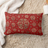 Dubbelgeluk Symbool patroon - Goud op rood Kussen (Deken)