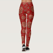 Dubbelgeluk Symbool patroon - Goud op rood Leggings (Achterkant)