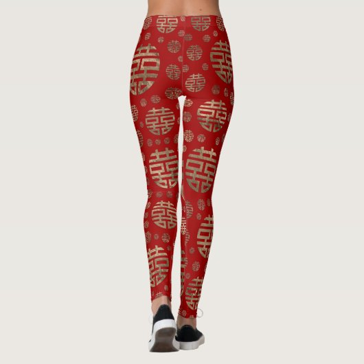 Dubbelgeluk Symbool patroon - Goud op rood Leggings (Achterkant)