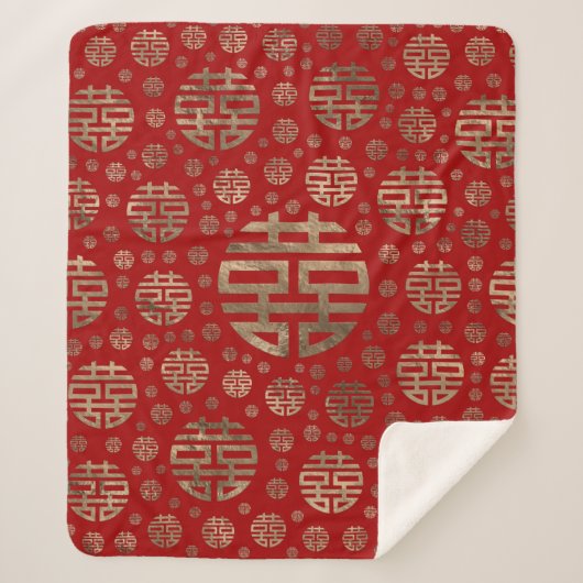 Dubbelgeluk Symbool patroon - Goud op rood Sherpa Deken (Voorkant)