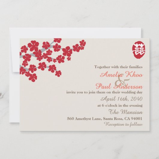 Dubbelgeluk Uitnodiging voor een Chinees huwelijk (Voorkant)