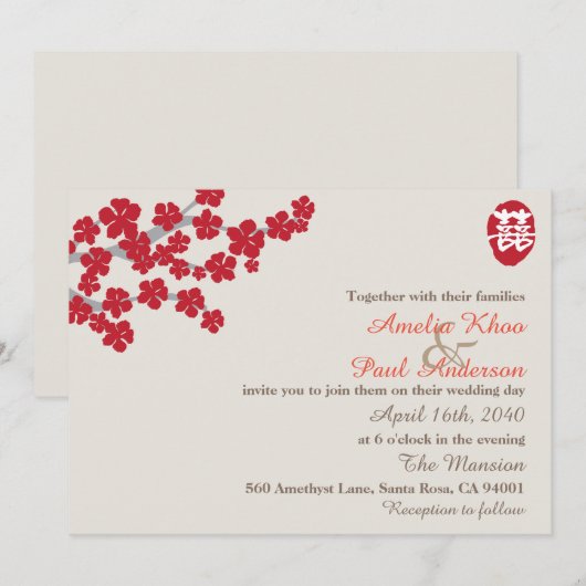 Dubbelgeluk Uitnodiging voor een Chinees huwelijk (Voorkant / Achterkant)