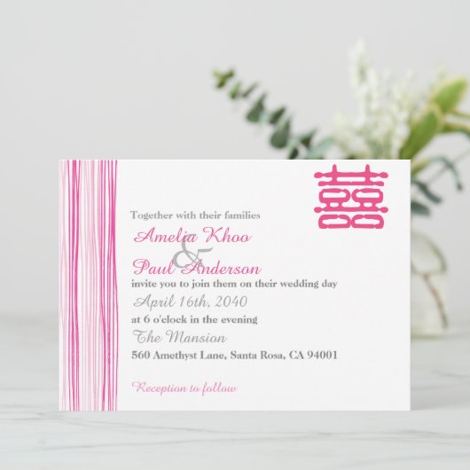 Dubbelgeluk Uitnodiging voor een Chinees huwelijk (Staand voorkant)