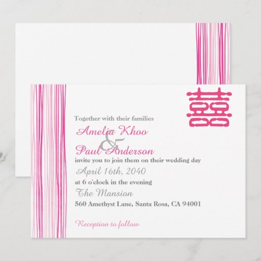 Dubbelgeluk Uitnodiging voor een Chinees huwelijk (Voorkant / Achterkant)