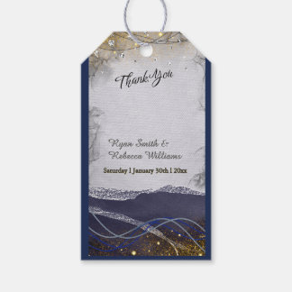 Dubbelgevouwen Trouw Trouwkaart | Navy Zilver Goud Cadeaulabel