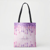 Dubbelglitterroze en Paarse monogram met reservedr Tote Bag (Voorkant)