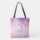 Dubbelglitterroze en Paarse monogram met reservedr Tote Bag (Achterkant)