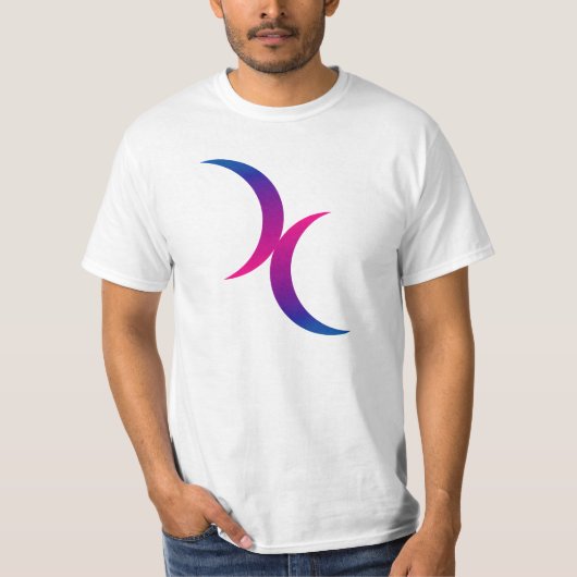 Dubbelhalve maan bisexual Pride Symbool T-shirt (Voorkant)