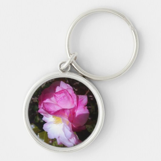 Dubbellichtroze Camellia Floral Sleutelhanger (Voorkant)