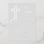 Dubbellijnse dwarsharten op zilveren bruiloft folie uitnodiging (Voorkant)